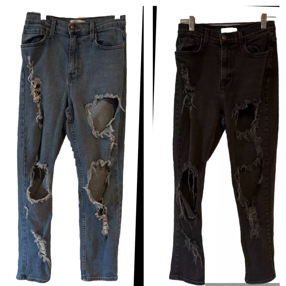 MIU Woman Jeans, Blue & Black Size 9(28W) High Waist Stretch Skinny Rip Lot Of 2